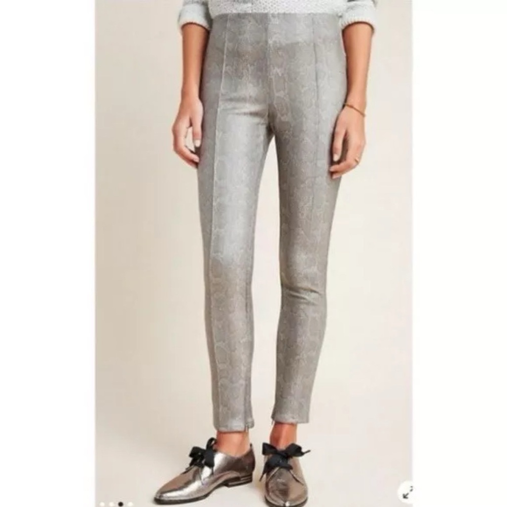 Anthropologie Carbon Snake Print Pull On Zipper Ankle Ponte Legging Pant Size 29